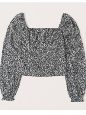 Abercrombie & Fitch Black Floral Square Neck Long Sleeve Top